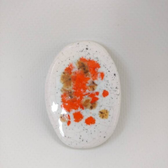 Vintage Handmade Ceramic Earrings Brooch Set 1970s Speckled Pottery Glaze Boho - Picture 8 of 11